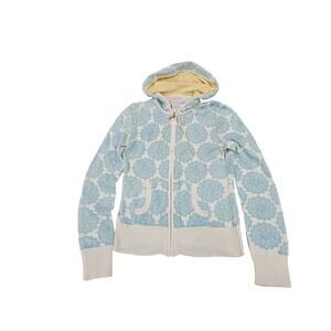 Aeropostale Blue Cream Medallion Zip Hoodie Y2K Revival Boho Sweatshirt Women L